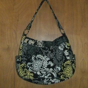 Vera Bradley Baroque Pattern Shoulder Bag Handbag Purse Black Gray Green 14x10"